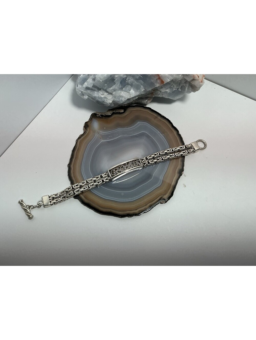 LOIS HILL Filigree Granulated Caviar Bead Byzantine Chain Toggle Silver Bracelet